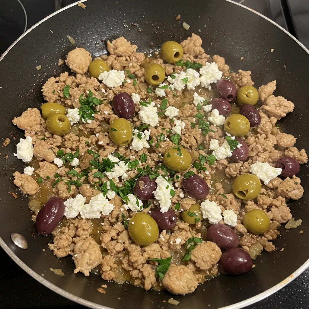 Mediterranean Keto Ground Chicken Skillet with Olives and Feta: A Savory Masterpiece - tertiary view